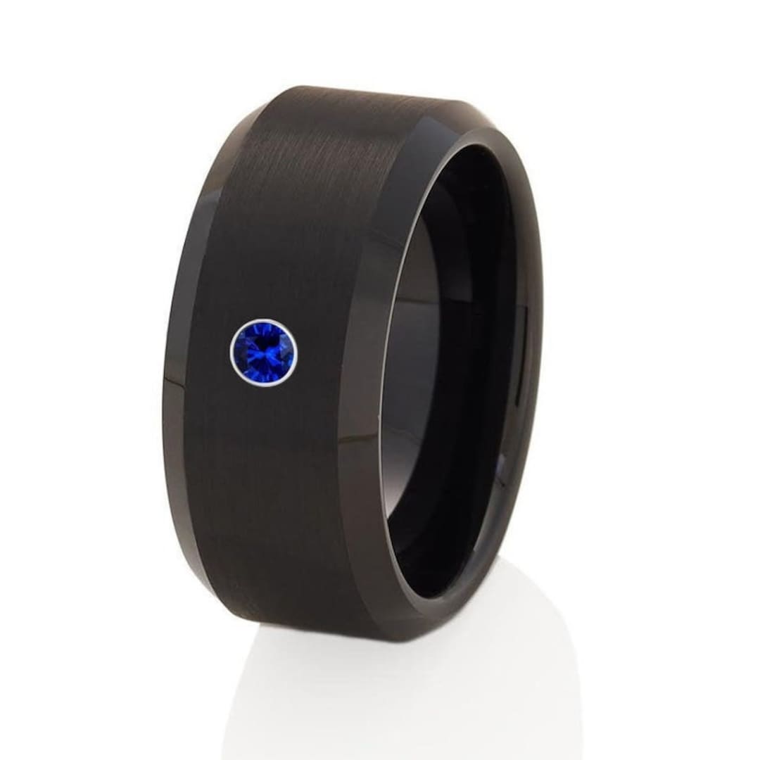 Black Tungsten Ring blue Sapphire Tungsten Wedding Band tungsten