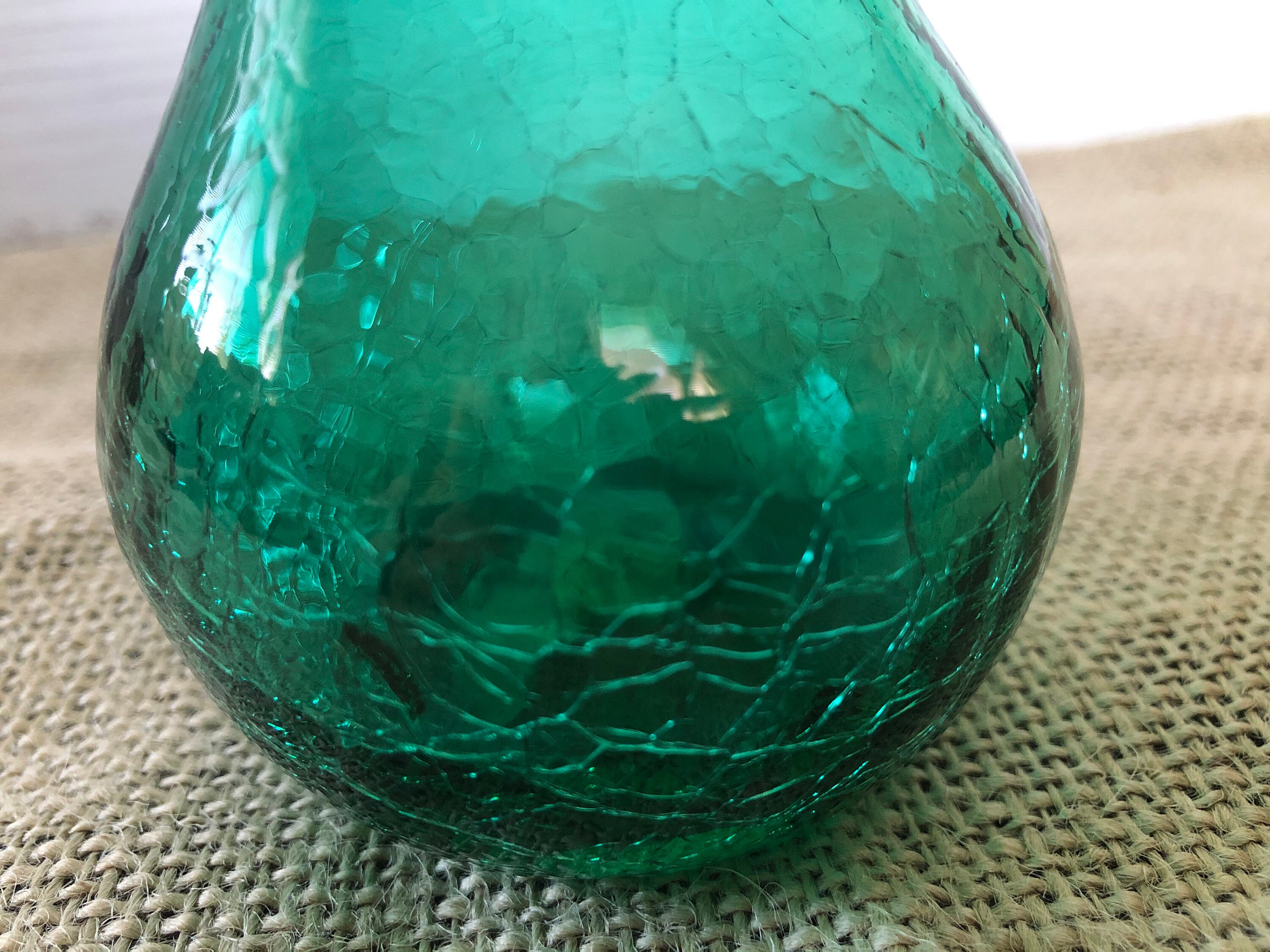 Vintage Green Hand Blown Crackle Glass Bud Vase Vintage Etsy