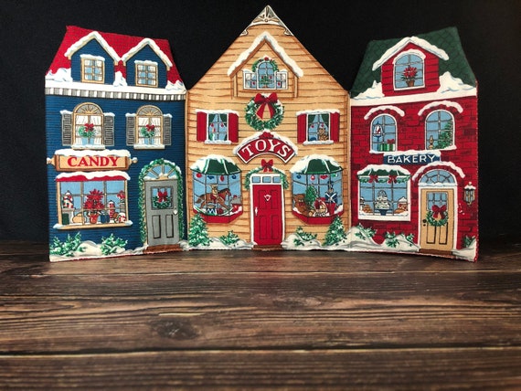 Vintage Printed Christmas Village Town Hand Sewn … - image 1