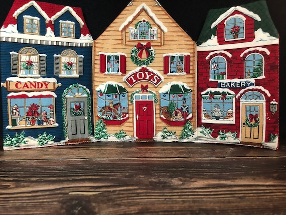 Vintage Printed Christmas Village Town Hand Sewn … - image 2