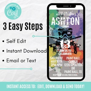 Paintball Birthday Invitation, Paintball Invitation, Paintball Editable Invitation, Paintball Invite, Paintball Party, Phone Invitation