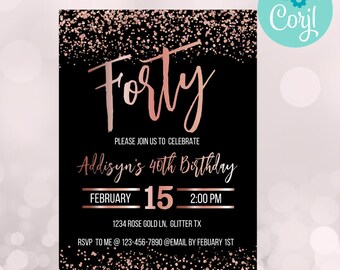 40th Birthday Invitation For Women Etsy
