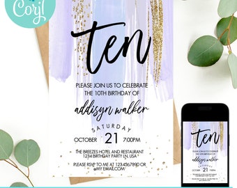 10th birthday invitation girl, double digits birthday invitation, 10th birthday invite, birthday invitation, birthday invite template