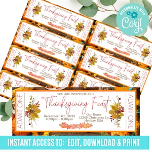 Thanksgiving Feast Ticket, Event Ticket Pintables, Editierbare Event Tickets, Event Ticket Template Printable, DIY Event Ticket, Thanksgiving