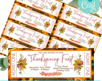 Thanksgiving Feast Ticket, Event Ticket Pintables, Editable Event Tickets, Event Ticket Template Printable, DIY Event Ticket, Thanksgiving