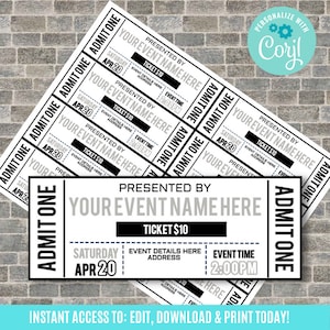 Event Ticket Printables Editable Event Tickets Event Ticket - Etsy