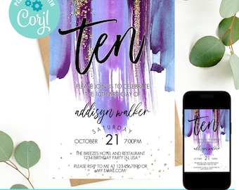 10th birthday invitation girl, double digits birthday invitation, 10th birthday invite, birthday invitation, birthday invite template