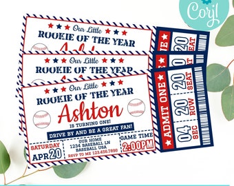 Drive By Baseball ticket invitation, Baseball Birthday, Baseball Baby Shower, Rookie of the Year, All Star, Baseball Party Decorations