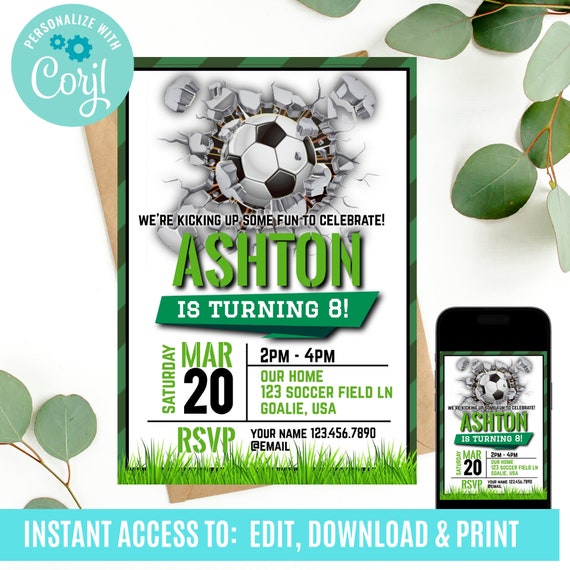 Soccer Birthday Invitation, Soccer Invitation, Soccer Editable Invitation, Soccer Invite, Soccer Party