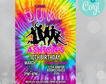 Editable Jump Birthday Party Invitation Tie Dye Jump Birthday Party Glow Jump Trampoline Party Let's Jump Party Instant Editable