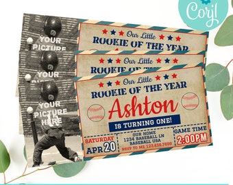 Vintage Baseball ticket invitation, Baseball Birthday, Baseball Baby Shower, Rookie of the Year, All Star, Baseball Party Decorations