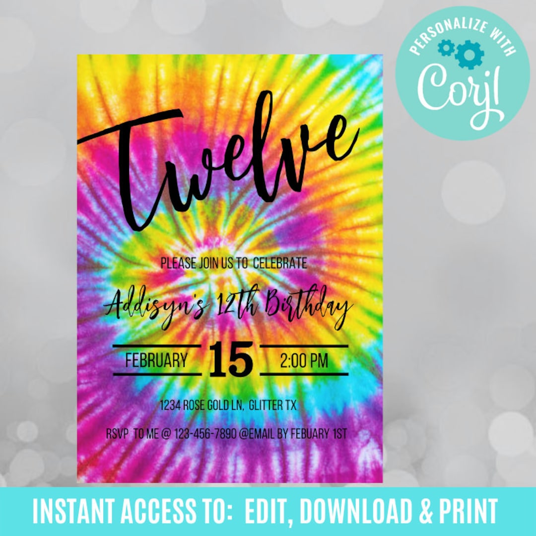 Tie Dye Party Tie Dye Invitation Tie Dye Party Invitation - Etsy