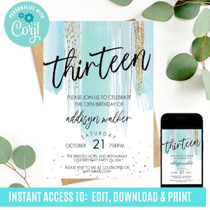 13th birthday, 13th birthday invitation, thirteenth birthday invitaiton, thirteen invitation, Official teenager 13 invitation