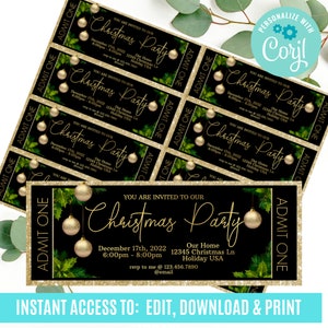 Christmas Party Ticket, Event Ticket Pintables, bearbeitbare Eventtickets, Eventticketvorlage druckbar, DIY Eventticket, Weihnachtsticket