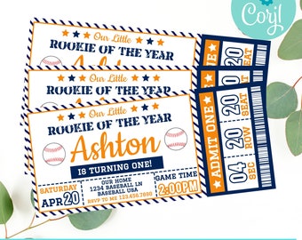 Baseball ticket invitation, Baseball Birthday, Baseball Baby Shower, Rookie of the Year, All Star, Baseball Party Decorations