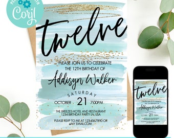 12th birthday, girl invitations, tween birthday invitation, birthday invitation, 12th birthday invitation girl, tween girl birthday