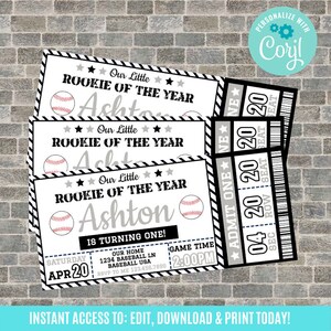 Baseball ticket invitation, Baseball Birthday, Baseball Baby Shower, Rookie of the Year, All Star, Baseball Party Decorations