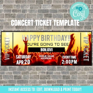 Druckbare Konzertkarte, bearbeitbare Überraschungs-Konzerttickets, Event Ticket Vorlage, DIY Event Ticket, gefälschter bearbeitbarer Pass, Sofortiger Download