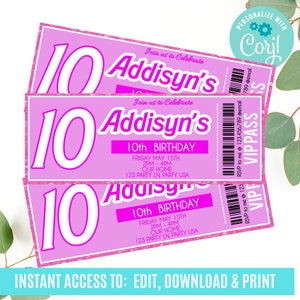 Pink Ticket Pintables, Mädchen Geburtstagskarten, Ticket Vorlage zum ausdrucken, DIY Event Ticket, Instant Download, Pink Ticket
