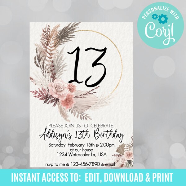 Boho 13th Birthday Invitation - Etsy Hong Kong