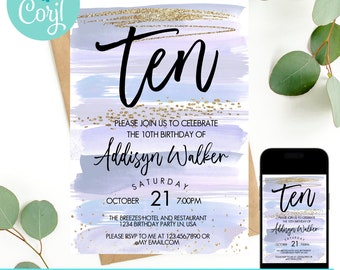10th birthday invitation girl, double digits birthday invitation, 10th birthday invite, birthday invitation, birthday invite template