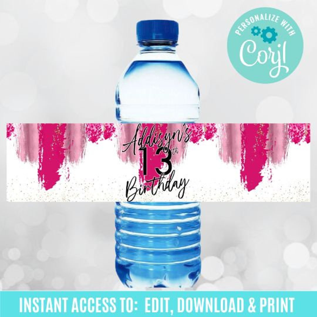 Thirteenth Birthday Water Bottle Label Party Decorations Etsy