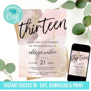 13th birthday invitation, modern invitations, 13th birthday invitation girl, Official teenager invitation, thirteenth birthday invitation