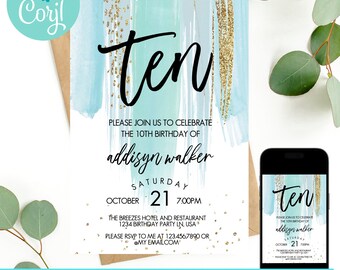10th birthday invitation girl, double digits birthday invitation, 10th birthday invite, birthday invitation, birthday invite template
