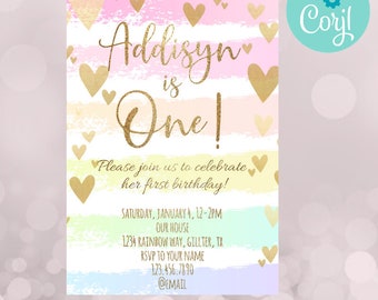 Geburtstagseinladung, Regenbogen Geburtstag, Geburtstagseinladung für Mädchen, Regenbogen Einladung, Regenbogen Einladung Geburtstag, Mädchen Geburtstag