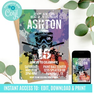 Paintball Birthday Invitation, Paintball Invitation, Paintball Editable Invitation, Paintball Invite, Paintball Party