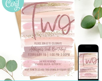 Modern 2nd birthday invitation, 2nd Birthday Invitation Template, 2nd birthday invite, editable birthday invitation, second birthday invite