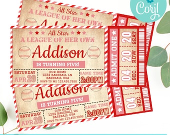 A League of her own baseball invitation, Baseball ticket invitation, Baseball Birthday, All Star, Softball birthday invitation