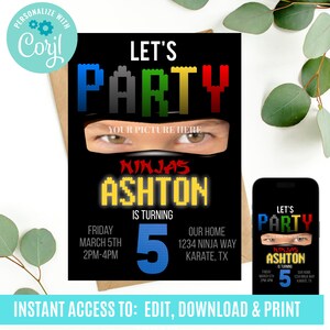 Let&#39;s Party Ninjas Birthday Invitation, Ninja Party, Ninja Birthday, Ninja Birthday Invitation, Personalized, Custom Birthday Invite
