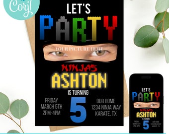 Let's Party Ninjas Birthday Invitation, Ninja Party, Ninja Birthday, Ninja Birthday Invitation, Personalized, Custom Birthday Invite