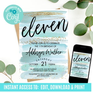 11th birthday invite, birthday invitations, tween birthday invitation, 11th birthday invitation, tween girl birthday invitations editable