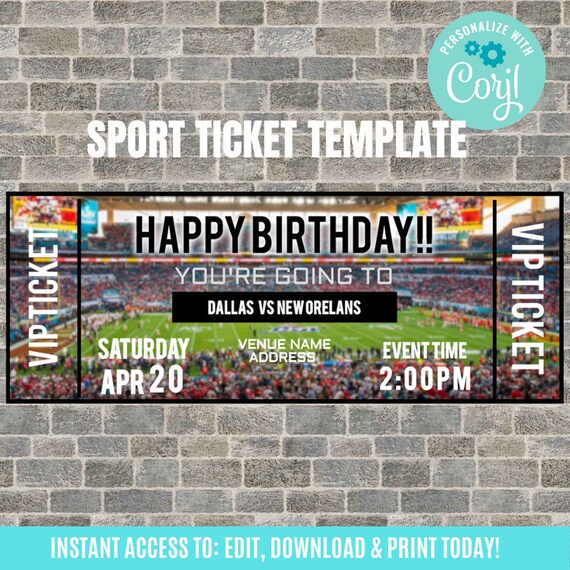 Sports Ticket Printable Editable Surprise Football Ticket | Etsy