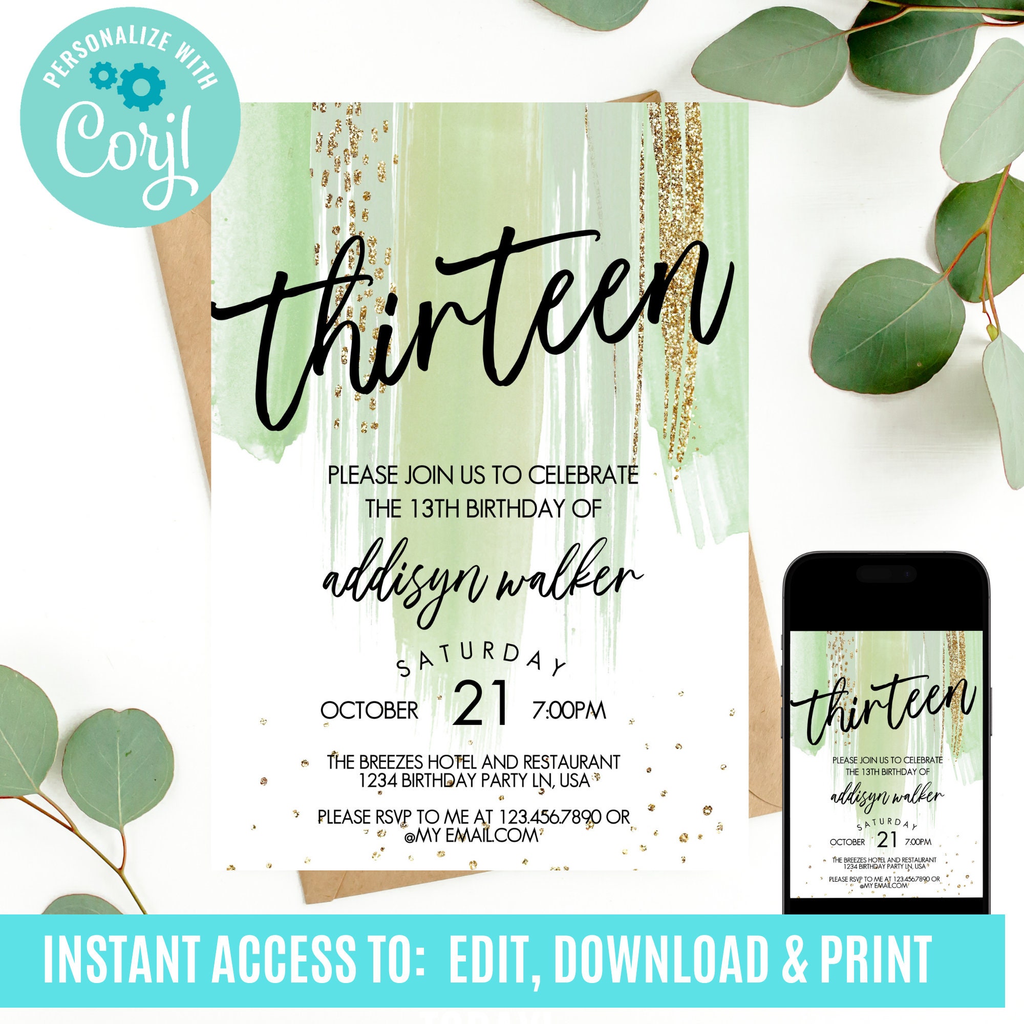 13th birthday, girl invitations, teen birthday invitation, 13th birthday invitation, editable invitation, teenage girl birthday