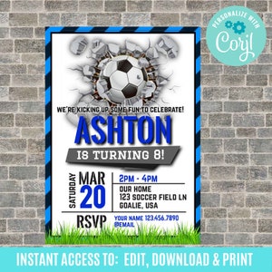 Soccer Birthday Invitation, Soccer Invitation, Soccer Editable Invitation, Soccer Invite, Soccer Party