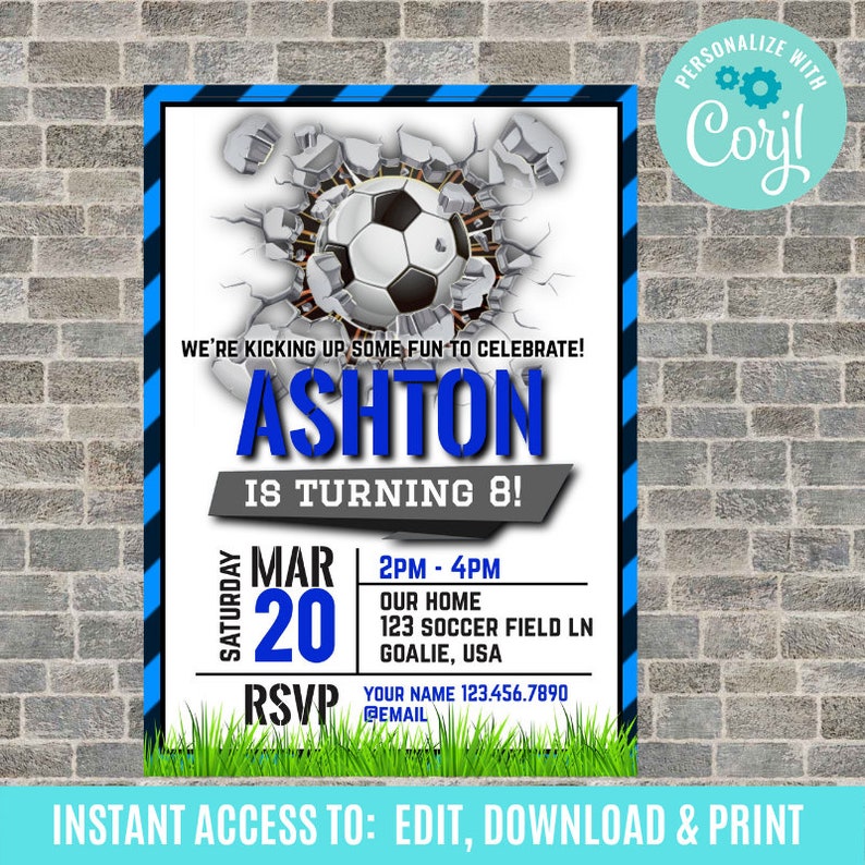 Soccer Birthday Invitation Soccer Invitation Soccer Editable Invitation Soccer Invite Soccer Party