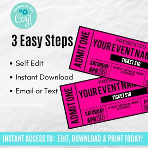 Event Ticket Printables, Editable Event Tickets, Event Ticket Template ...