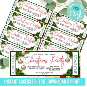 Christmas Party Ticket, Event Ticket Pintables, bearbeitbare Eventtickets, Eventticketvorlage druckbar, DIY Eventticket, Weihnachtsticket