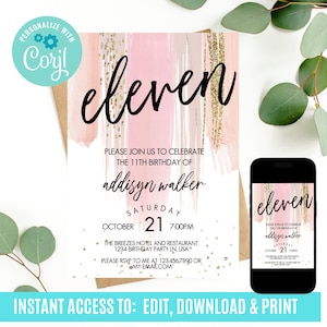 11th birthday, birthday invitations, tween birthday invitation, 11th birthday invitation, tween girl birthday, birthday invitation template
