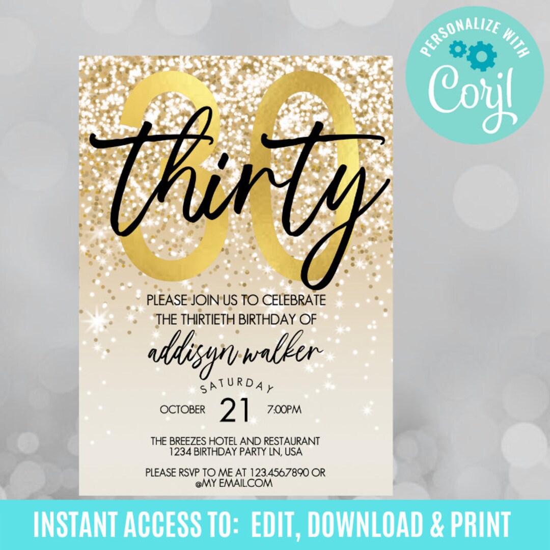 30th Birthday Invitation, 30th Birthday Invitation Template, Birthday