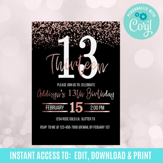 13th Birthday Any Age Girl Invitations Teen Birthday - Etsy