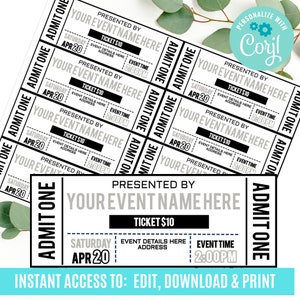 Event Ticket Printables, bearbeitbare Event Tickets, Event Ticket Template Printable, DIY Event Ticket, gefälschter bearbeitbarer Pass, Sofortiger Download