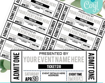 Event Ticket Printables, Editable Event Tickets, Event Ticket Template Printable, DIY Event Ticket, Fake Editable Pass, Instant Download