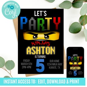 Let&#39;s Party Ninjas Birthday Invitation, Ninja Party, Ninja Birthday, Ninja Birthday Invitation
