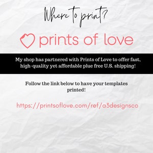 K&ouml;nnte beinhalten: Text&uuml;berlagerung auf einem zerknitterten wei&szlig;en Hintergrund mit einem rosa Herzen und den Worten "Wo drucken?" und "prints of love". Der Text darunter lautet "Mein Shop hat sich mit Prints of Love zusammengetan, um schnellen, hochwertigen und dennoch erschwinglichen sowie kostenlosen Versand in die USA anzubieten!" und "Folge dem Link unten, um deine Vorlagen drucken zu lassen!" mit der URL "https://printsoflove.com/ref/a3designsco".
