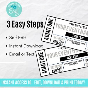 Event Ticket Printables, Editable Event Tickets, Event Ticket Template ...