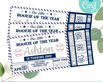 Baseball ticket invitation, Baseball Birthday, Baseball Baby Shower, Rookie of the Year, All Star, Baseball Party Decorations